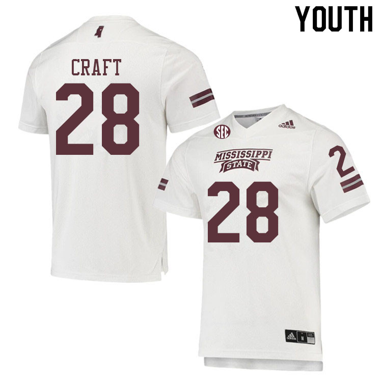 Youth #28 Londyn Craft Mississippi State Bulldogs College Football Jerseys Sale-White - Click Image to Close